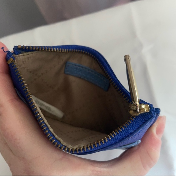 Talbot's Two Toned Blue Leather Card Case Zip Wallet Pouch Front Pocket - Picture 4 of 7